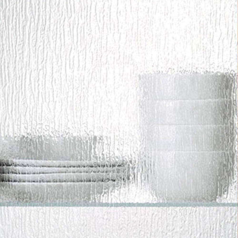 Sandblasted glass film on kitchen cabinet doors from Zen Living in Calgary, enhancing privacy and aesthetic appeal.