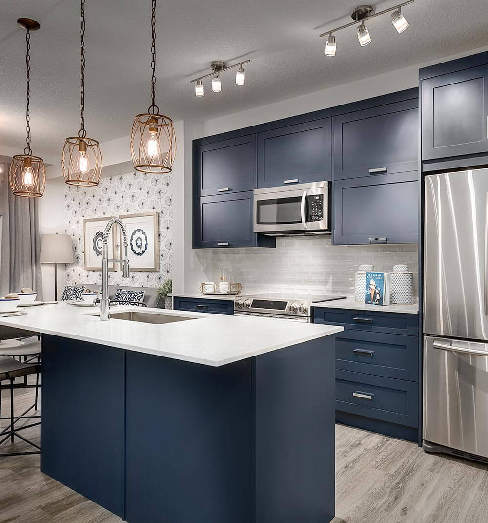 Calgary kitchen design showcasing modern cabinets and finishes from Zen Livings international selection.