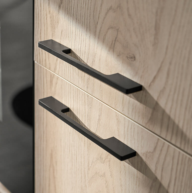 Stylish cabinet handles showcased for Calgary kitchen renovation by Zen Living.