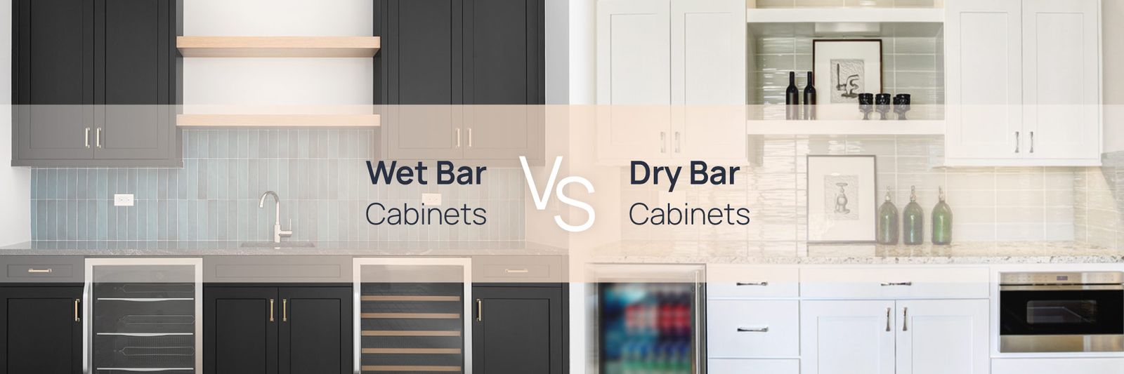 Comparison of wet and dry bar cabinets in a stylish Calgary home setting.
