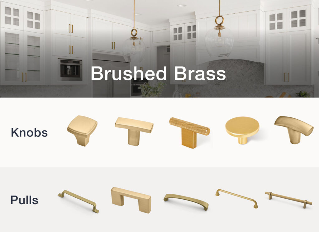 From Knobs to Pulls: 2023 Cabinet Hardware Trends 4 676295c12946b9dc61c6a1f1 648afa84e40c2e8635b35de6 Brushed Brass From Knobs to Pulls The Latest Trends in Kitchen Cabinet Hardware 2