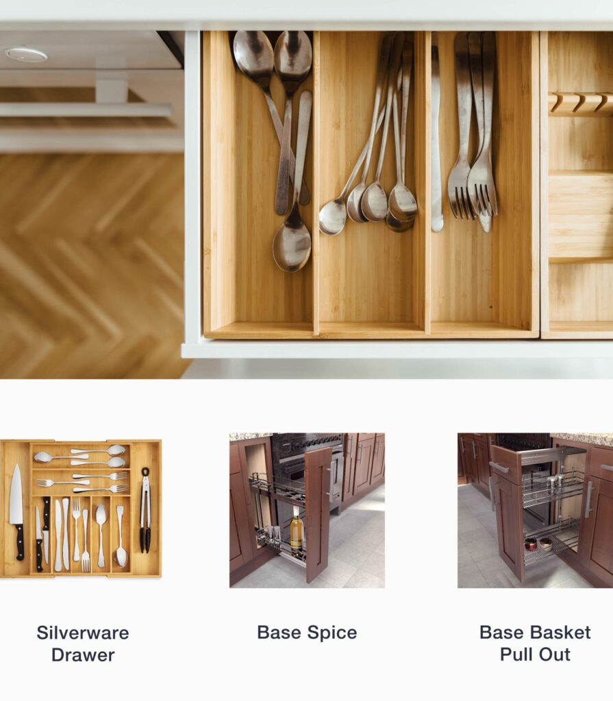 Organized kitchen drawer with utensils.