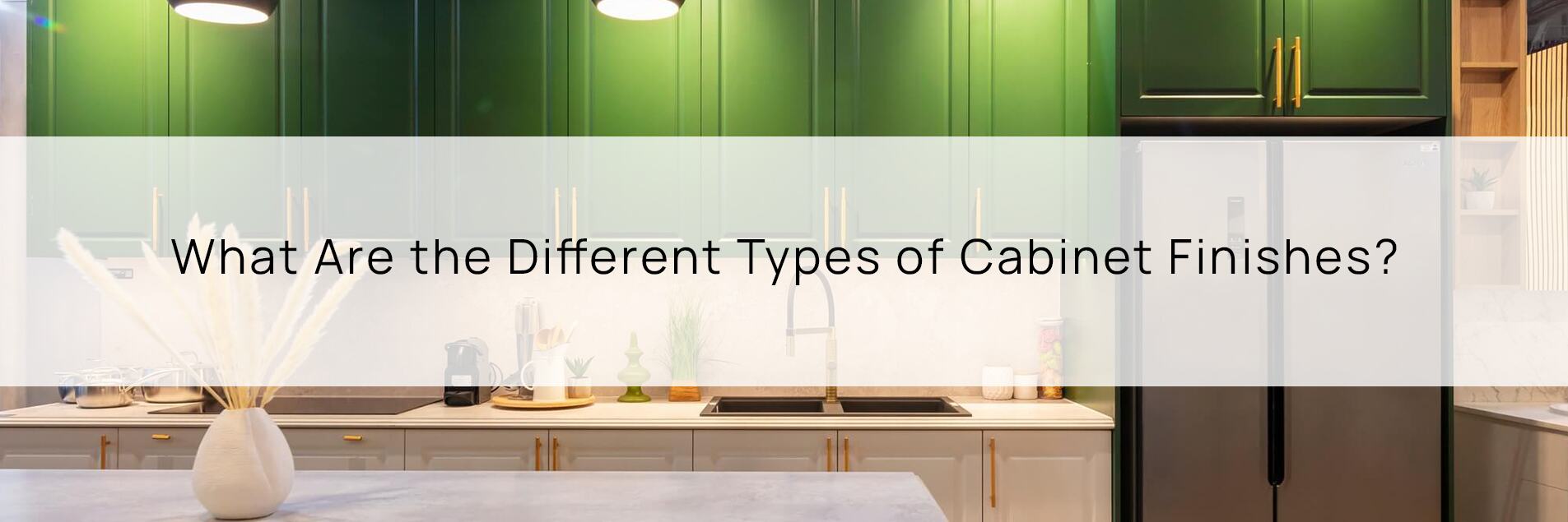 Modern kitchen with green cabinets showcasing different types of cabinet finishes for home design inspiration.